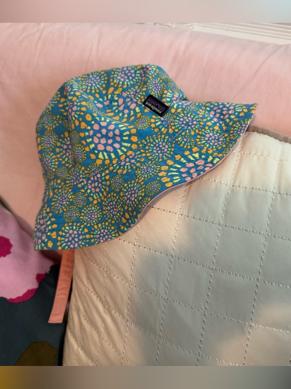 Patagonia Sun Bucket Hat in Teal, Pink & Yellow, 2T
